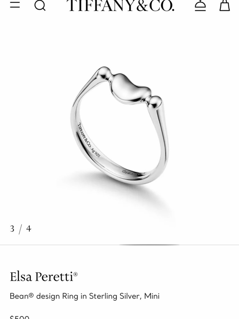 Tiffany & Co. Sterling Silver Bean Mini Ring - Silver
